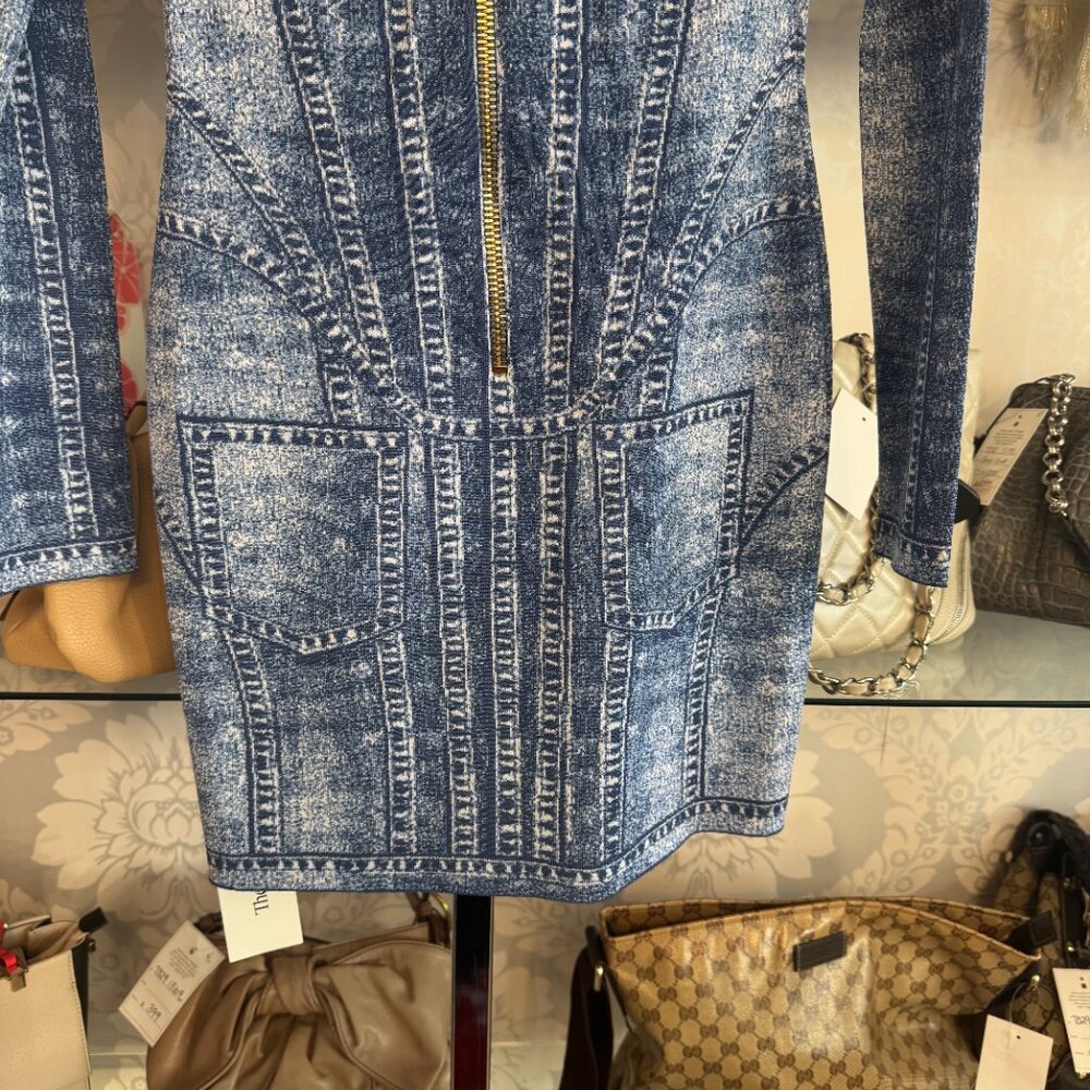 Balmain Denim Jacquard Knit Mini Dress - Size 40 - Picture 8 of 12